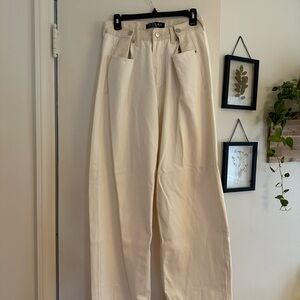 Cream Wide-Leg Women Jeans